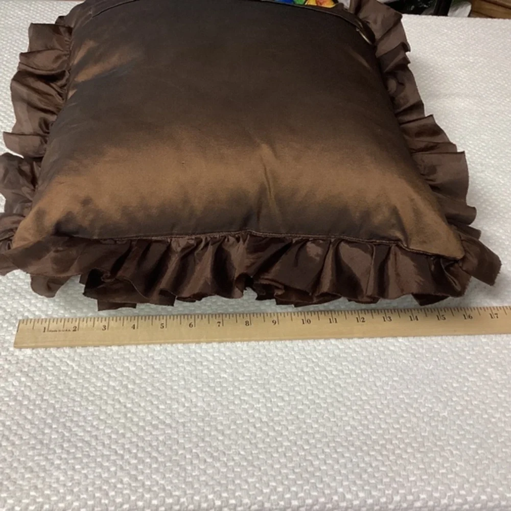 Pier‎ One Brown Ruffle Throw Pillow Shabby Chic Boho Modern 17 x 17